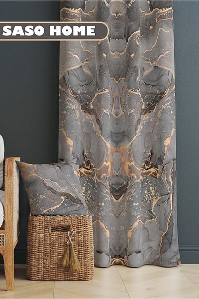 SasoHome Marmură gri-gălbuie cu model 140 X 270 cm Cortina de fundal imprimată digitală (aripă singură)