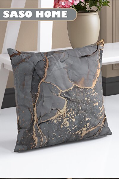 SasoHome Grey-yellow Marble Patterned 140 X 270 Cm Digital Printed Background Curtain (Single Wing)