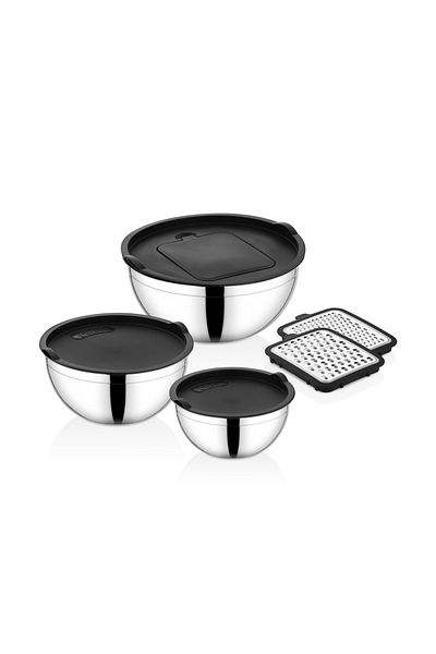 FALEZ 9 Pieces Cookcase - Black Steel Storage Container with Acacia Grater