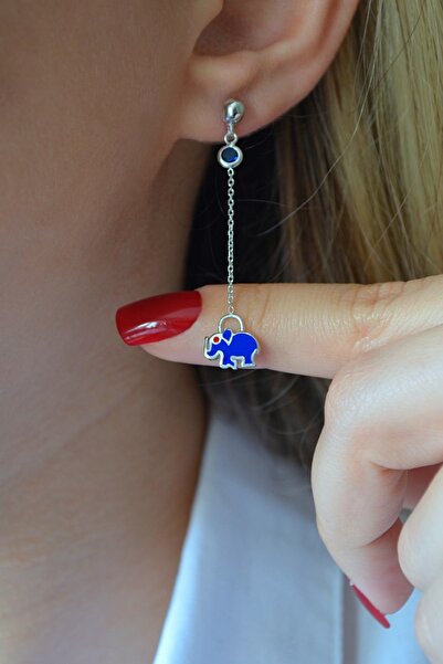 Argentum Concept 925 Ayar Gümüş Lacivert Filli Zincir Küpe - 12106901