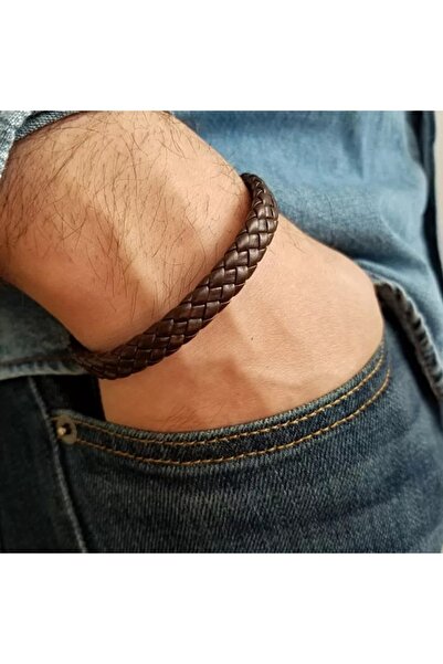 REGGENTE سوار جلد محبوك باللون البني مع إبزيم مغناطيسي