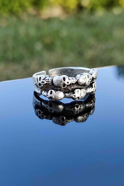 TREND COLLECTİON Kurukafa Mezarlık Model Gümüş Kaplama Ayarlanabilir Yüzük