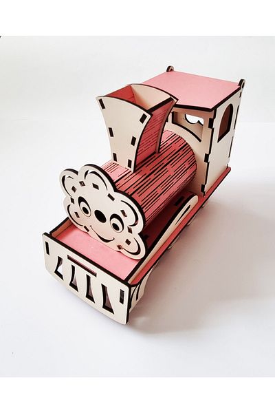 Modellino Wooden Decorative Train Table Pen Holder - Note Holder - Paper Clip - Bulk Needle Box - (Color Selection)
