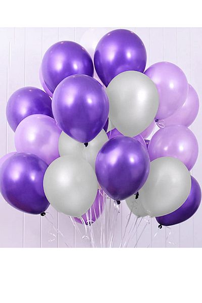 Parti dolabı Pack of 12 Metallic 4 Purple, 4 Lilac, 4 Silver Gray Shiny Pearlescent Balloon Bouquet Flying with Helium
