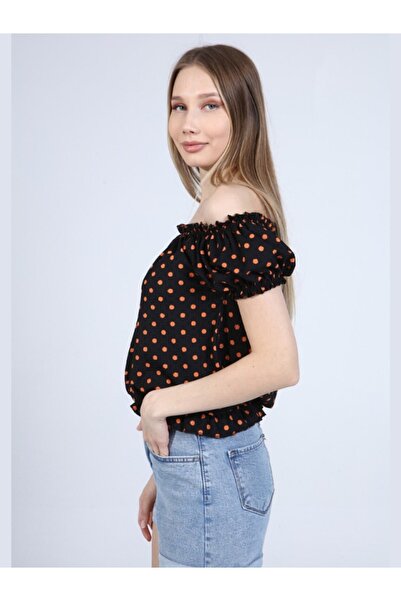 Neslice in İstanbul Women's Madonna Collar Blouse, Women's Black Color Madonn...