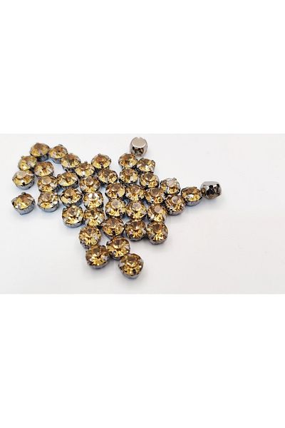 yiğit aksesuar 8 Mm Case Planted Glass Stone Black Case Champagne 20 Pieces
