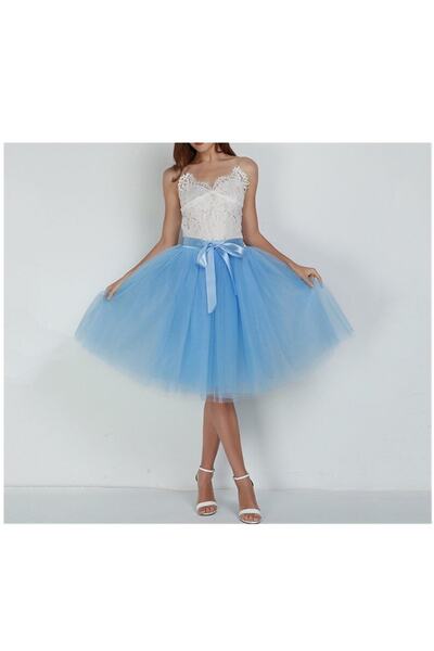 NSM Γυναικεία ελαστική μίντι φούστα μήκους 65 εκ. μέχρι το γόνατο, με 6 στρώσ...