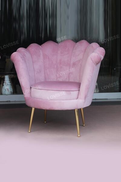 LOVİSSE HOME Pudra Pembe Papatya Berjer - Alaçatı Istiridye Model Tekli Koltuk - Bekleme - Kuaför Ofis