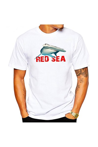 ScubaPromoTurkey Crveno more Hammerhead organska štampana unisex pletena bela...
