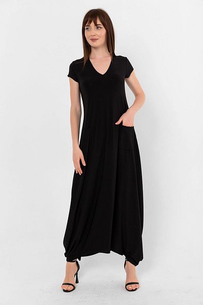 Laranor Black V-Neck Pocket Detail Shalwar Dress