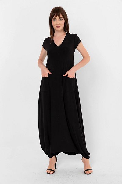 Laranor Black V-Neck Pocket Detail Shalwar Dress