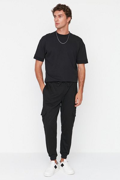 Trendyol Collection Ανδρικό μαύρο φούτερ - Cargo Pocket, RubbEr leg, Regular Cut TMNAW20EA0072