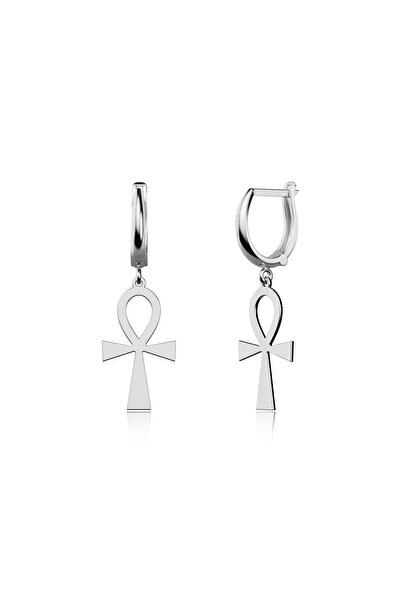 İNDİGO TAKI Ankh Antik Mısır Sembolü Beyaz Gümüş Küpe