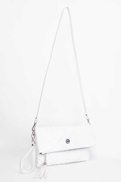 MORCA Geantă clutch portofoliu pentru femei cu curea lungă albă