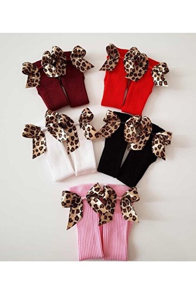 ÖZKARDEŞLER BABY Bebek Diz Altı Çorap Leopar Fiyonklu 5li
