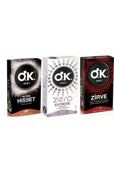 Okey Prezervatif Ultra Hisset 10 Lu + Zero Extreme 10 Lu + Zirve 10 Lu