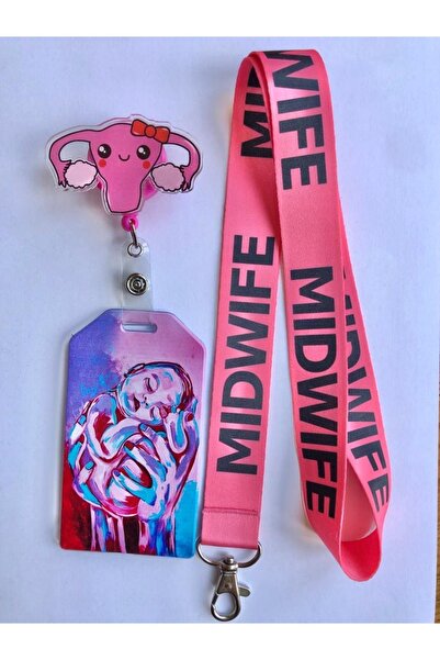 Hediyebum Set de suport pentru carduri și curea pentru gât pentru moașă-moș-f...