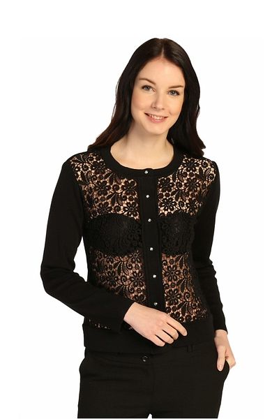 Solo Guipure Lace Stone Buttoned Italian Wool Knitwear Cardigan