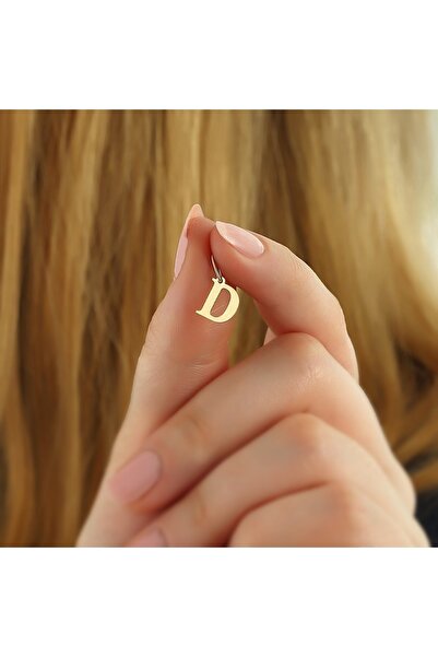 bigakan D Harfi Altın Kaplama 925 Ayar Gümüş Kolye Ucu