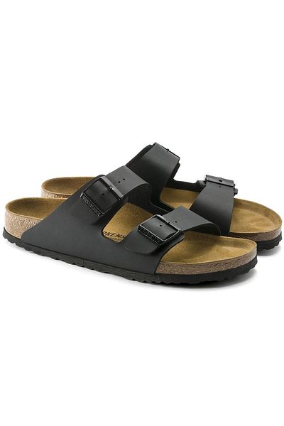 Birkenstock Arizona Birko Flor Double Striped Wide Mold Unisex Black Color Slippers