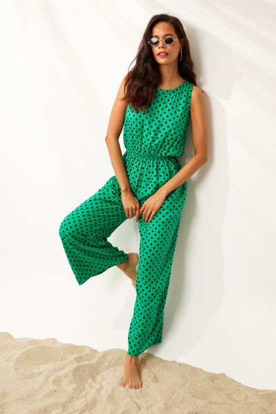 Cool & Sexy Grüner Jumpsuit mit Taschen und Punkten für Damen BK1491