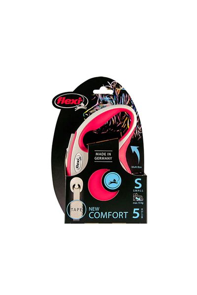 Flexi طوق سفر أوتوماتيكي أحمر بطول 5 أمتار - شريط مريح جديد (M)