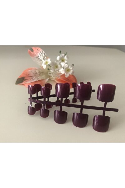 HelloBeautiful Manikür Pedikür 24 Adet Ayak Takma Tırnak Renk Sedefli Bordo Y...
