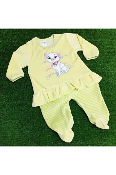 Sönmez Baby Kedi Nakışlı Etekli Kadife Kız Bebe Tulum