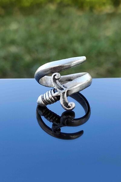 TREND COLLECTİON Sarmal Kılıç Model Gümüş Kaplama Ayarlanabilir Yüzük