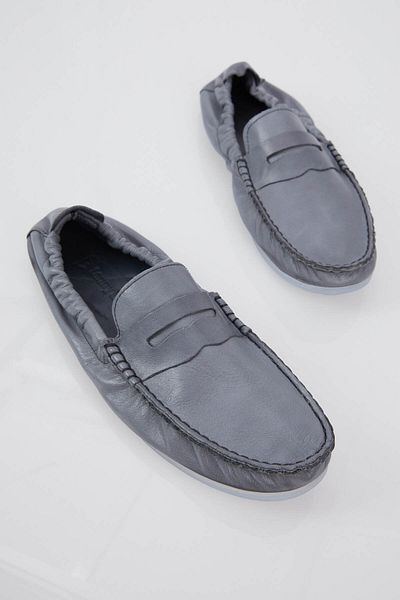 Tonny Black Ανδρικό γκρι άνετο loafer από γνήσιο δέρμα με ελαστική πλάτη
