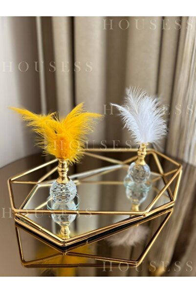 Housess صينية بريزما الذهبية ومجموعة زينة زخرفية من الريش الذهبي