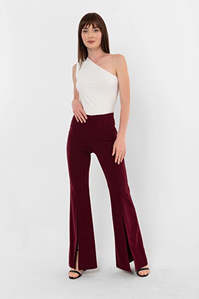Laranor Burgundy Slit Half Spanish Crepe Trousers