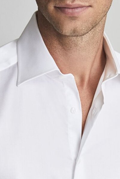 alenmeza Men's White 100% Cotton Satin Non-iron Ironing Casual Pocketless Modern Fit Shirt