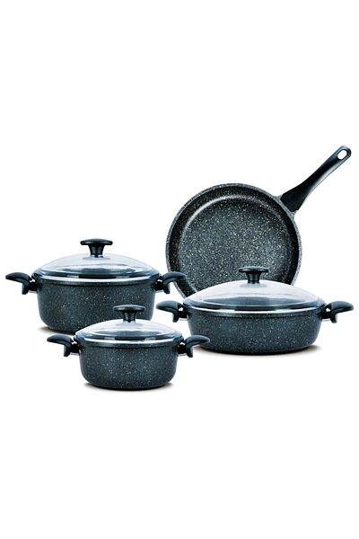 ThermoAD Cast Aluminum Granite 7 Piece Cookware Set Gray