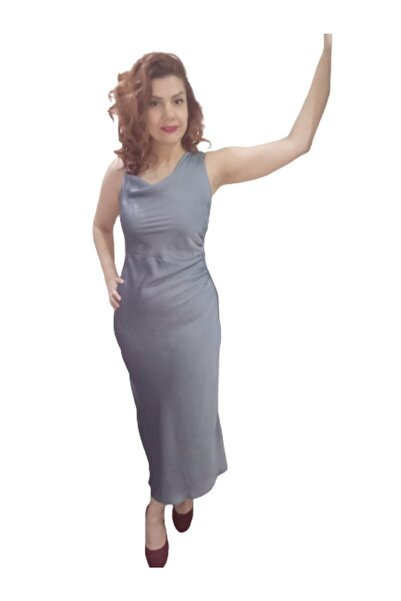 ZY BUTİK Silver Satin Strap Dress