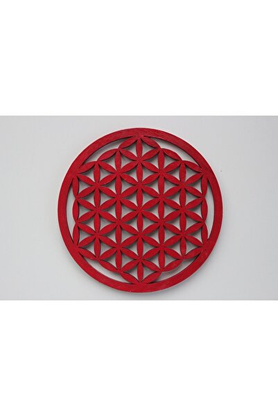 Yasamtohumu Flower of Life Wooden Coaster & Small Grid Red Color (10cm)
