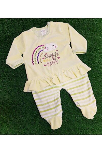 Sönmez Baby Rainbow Pullu Etekli Kadife Kız Bebe Tulum