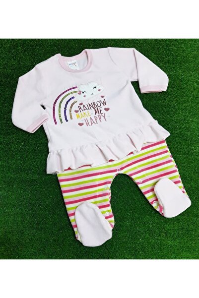 Sönmez Baby Velvet Baby Girl Jumpsuit with Rainbow Sequin Skirt