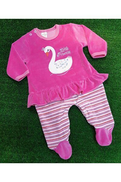 Sönmez Baby Kuğulu Pullu Etekli Kadife Kız Bebe Tulum