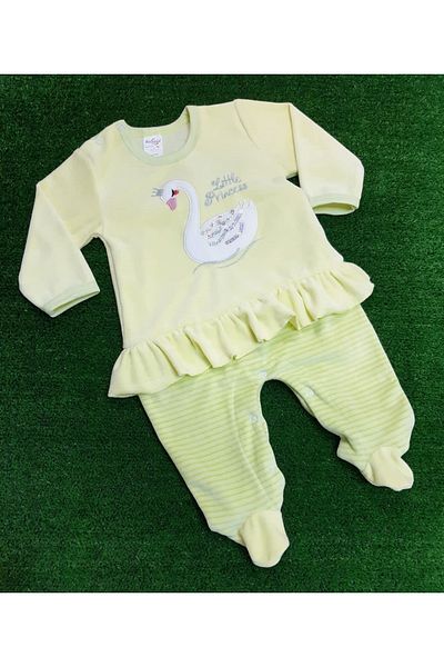 Sönmez Baby Velvet Baby Girl Jumpsuit with Swan Sequin Skirt