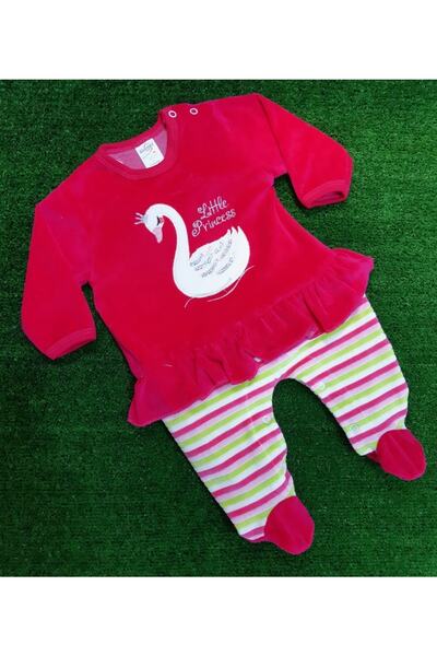 Sönmez Baby Kuğulu Pullu Etekli Kadife Kız Bebe Tulum