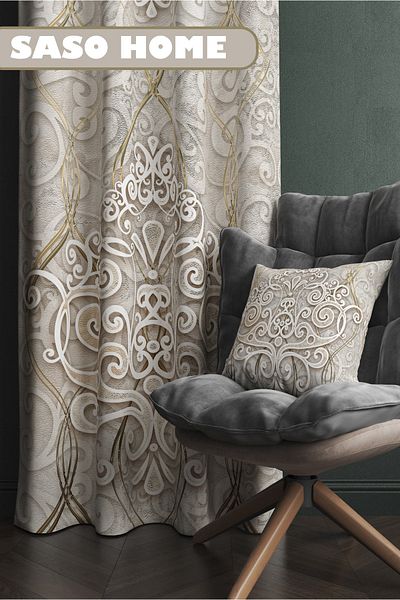SasoHome Κρέμα - Beauty Aura Modern Model 140 x 270 cm Ψηφιακή τυπωμένη κουρτίνα φόντου Μονό φτερό