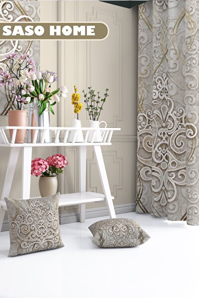 SasoHome Cream - Beauty Aura Modern Model 140 x 270 cm Digital Printed Background Curtain Single Wing