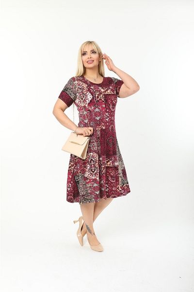 Mami Plus Size Above Knee Midi Length Short Sleeve Viscose Combed Cotton Dress