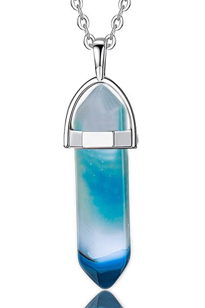 Tesbih Atölyesi Certified Nail Model Blue Agate Stone Necklace