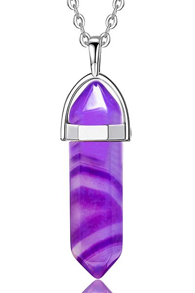 Tesbih Atölyesi Certified Nail Model Natural Purple Agate Stone Nail Necklace