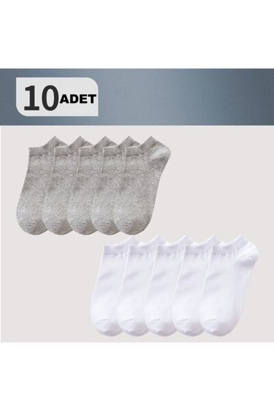 çorapmanya 10 Çift Pamuklu Gri-beyaz Erkek Patik Çorap Bilek Boy
