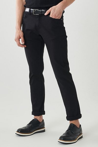 ALTINYILDIZ CLASSICS Men's Black 360 Degree Stretch in All Directions Slim Fit Slim Fit Cotton Comfortable Trousers