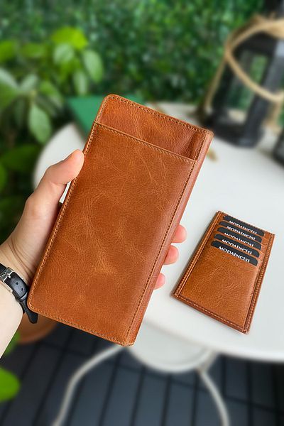Modica Men's Tan Long Wallet Genuine Leather Portfolio with Phone Compartment Long Men's Wallet |   Boston