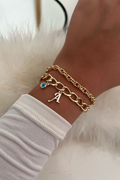 Trendy Butik سوار سلسلة مزدوجة بحروف 42